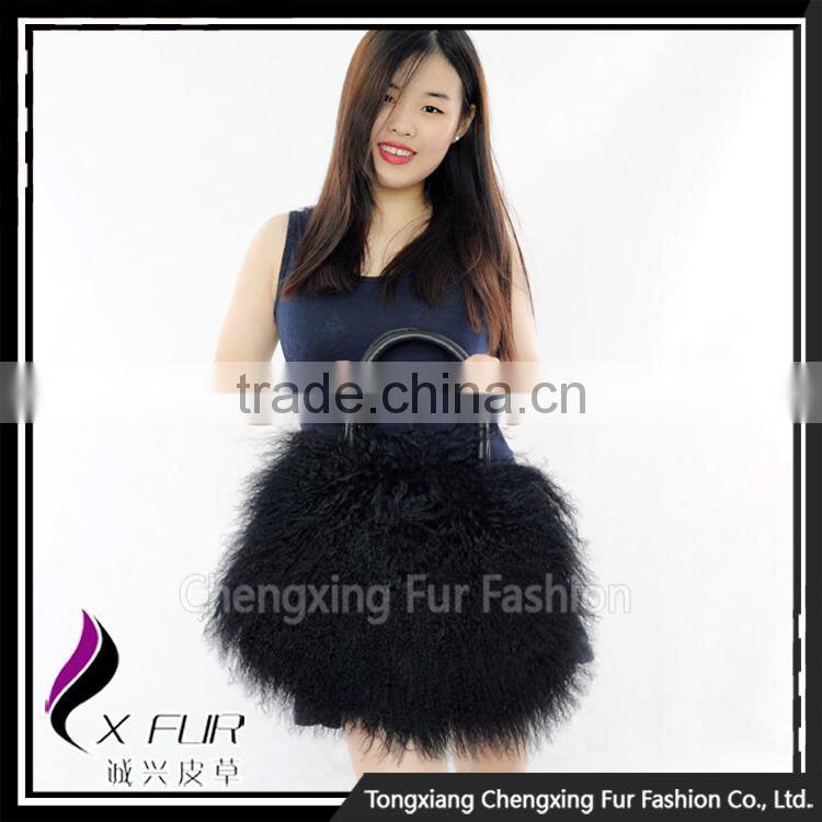 CX-H-24D Wholesale Hand Bags Real Tibetan Lamb Fur Ladies Handbag Tote Bag