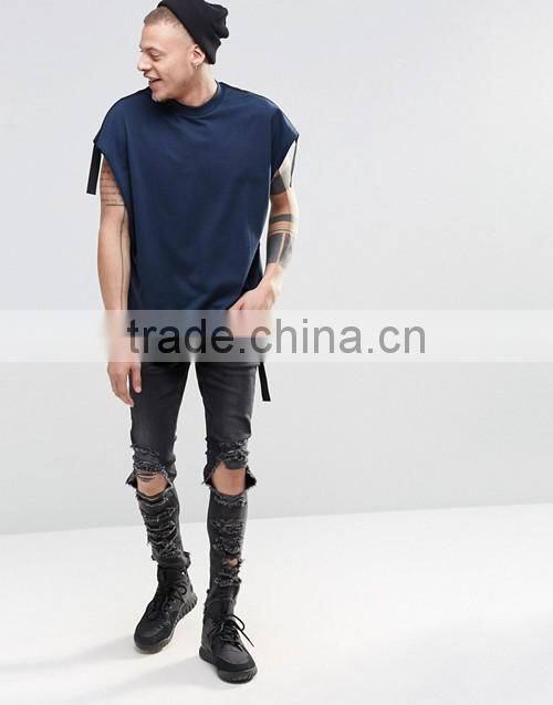 Custom men fashion super oversized sleeveless heavyweight jersey t-shirt with taping
