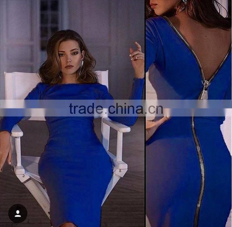 New arrive Autumn lady Elegant Dress Long Sleeve Full Zipper Tight pencil dress