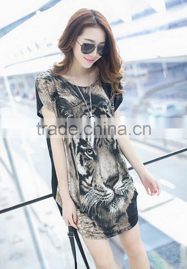 Summer Korean style plus size loose round neck short sleeve casual tiger printing 3D t shirt wholesale