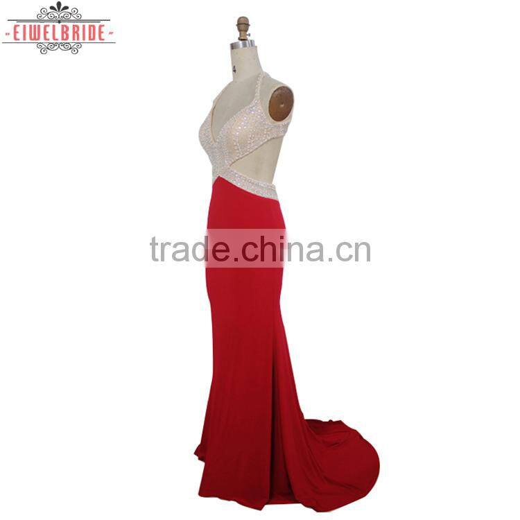 Red Halter Beading Formal Evening Dress
