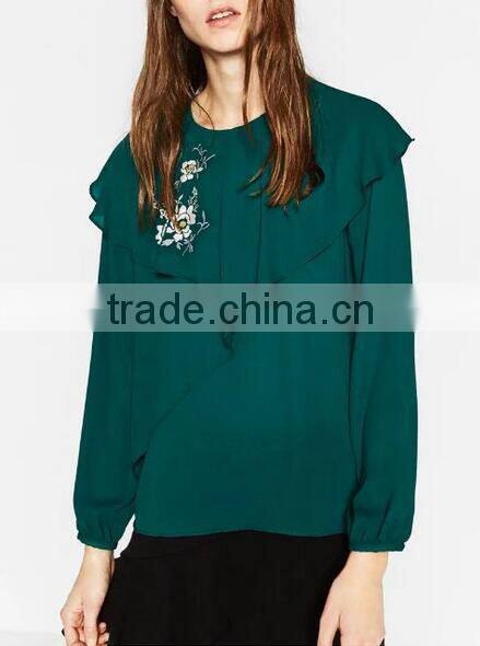 Runwaylover EY2373B Europe Style 2017 Ladies Fashion Falbala Embroidery Blouse