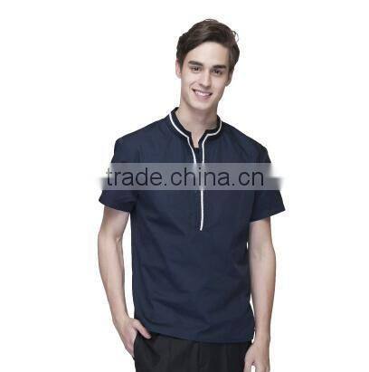 Juqian 2016 custom factory price latest stylish navy cheap short sleeve summer Unisex hotel staff uniform designs in China