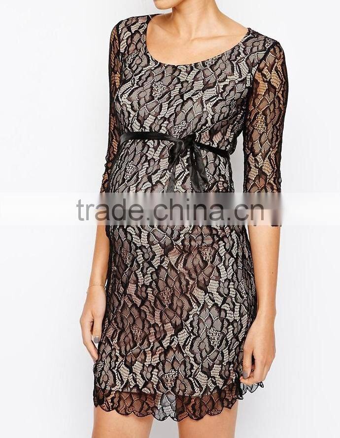 Custom made maternity clothes Long Sleeve Bodycon Lace Dress for fashion pregnant women dongguan weibao clothing
