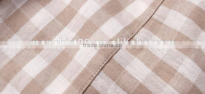 2016 khaki color men plaid linen shirt