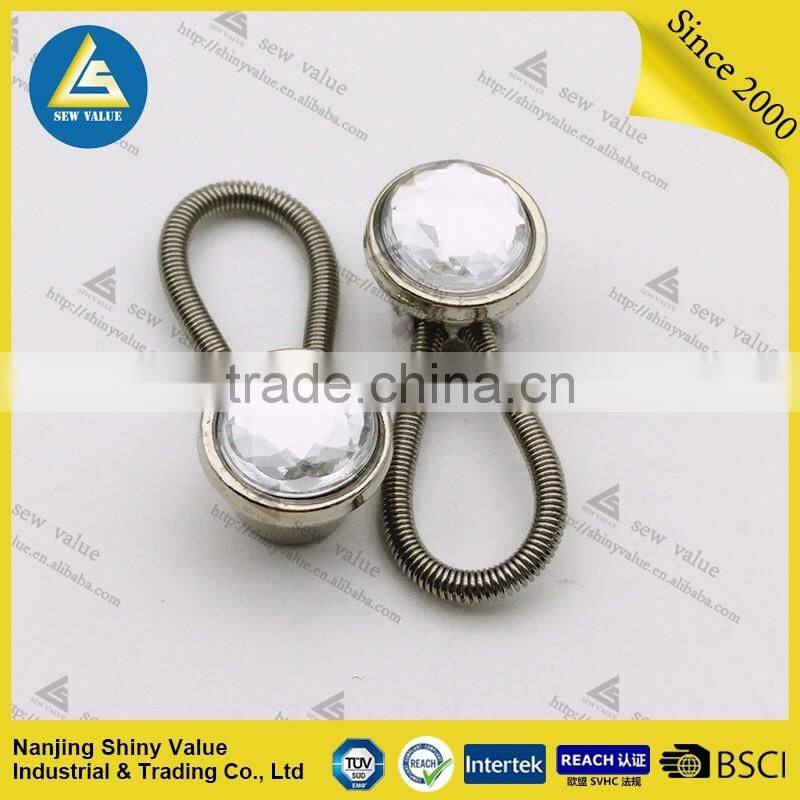 10mm diameter professional metal button shirt extenders with spring and pure white diamond studded