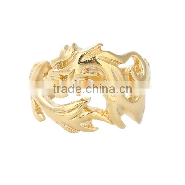 Titanium Steel Unadjustable Rings Gold Plated Dragon
