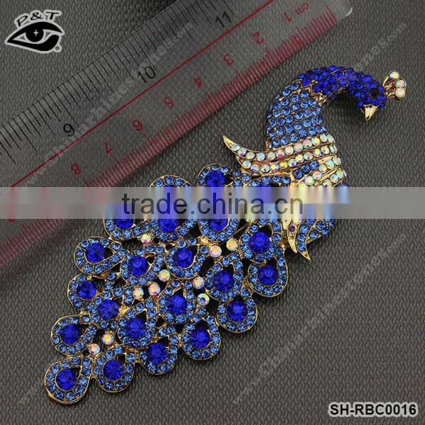Peafowl Rhinestone design brooches royal blue color for lady dress