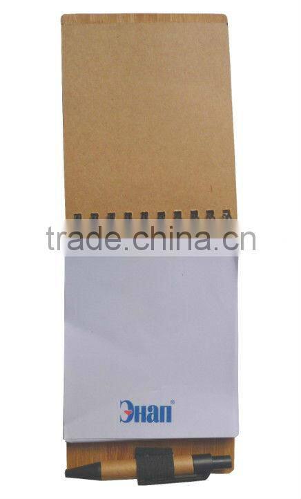 Promotion bamboo wood cover metal spiral notebook made in China