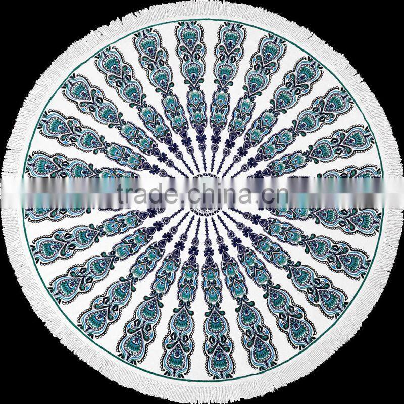 100% cotton deep color thick print design with tassel round beach towel retail price