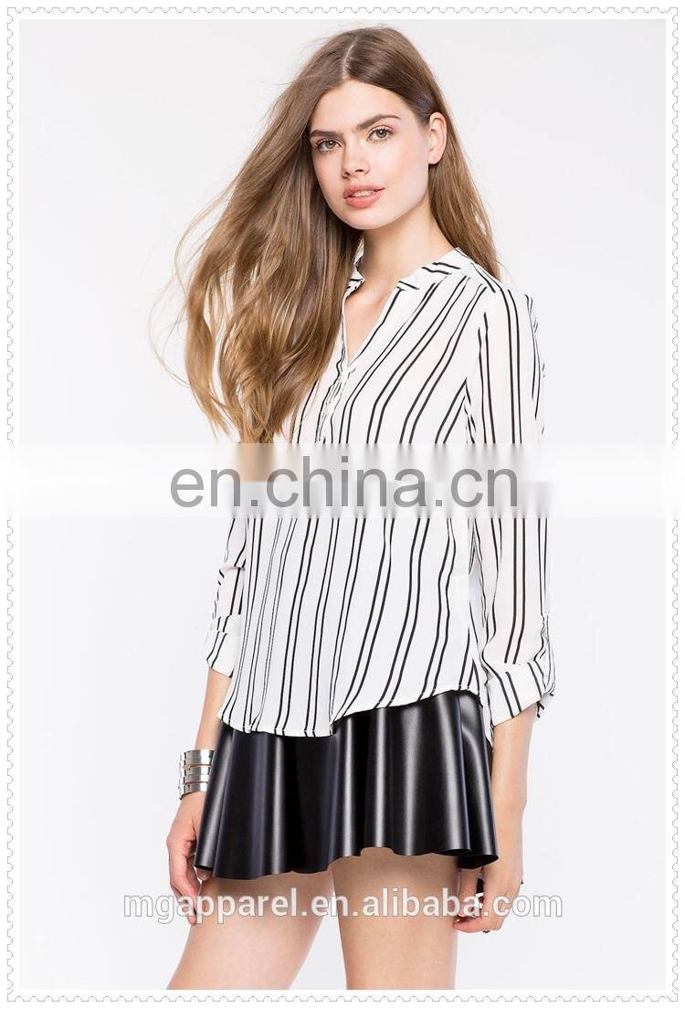 latest fashion ladies vertical stripe office blouse designs low price