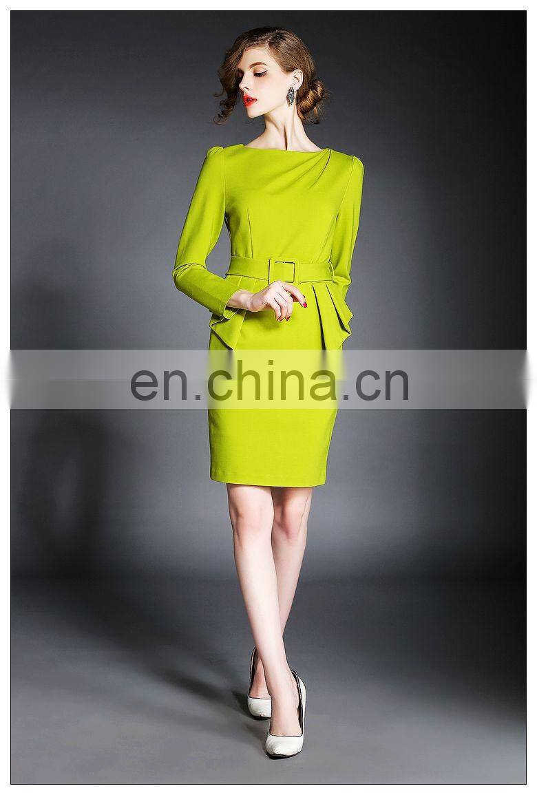 Ladies high quality peplum mustard dress, shift dress lady