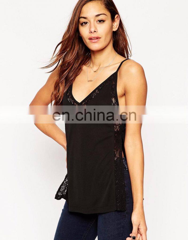 Crepe material with lace trim latest design girls tops in v neck