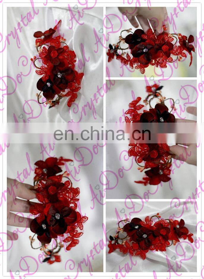 Aidocrystal deep red hairpiece, red flower bridal hair flower headband headwear