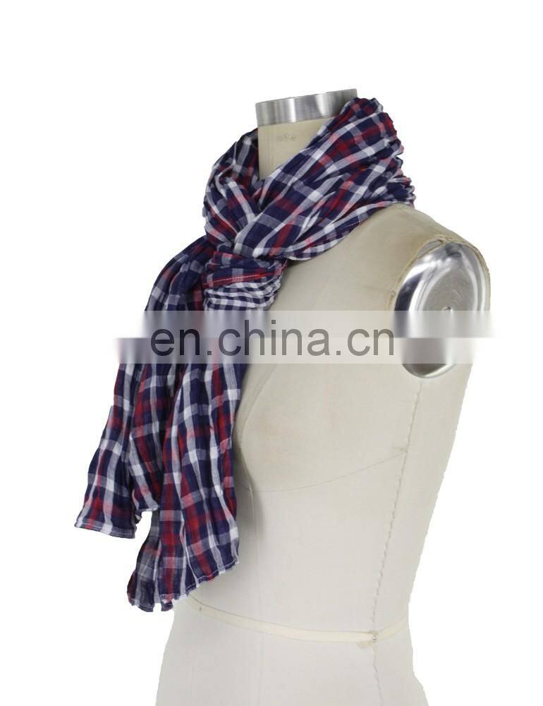 Cotton Check Double-Side Crinkle Gingham Check Scarf Neck wear