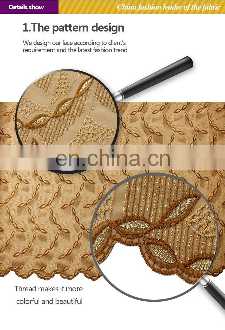 Popular african textile ,embrodery lace fabric with stones