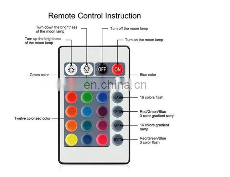 3D Printed plastic 16 Colors cordless RGB sensor motion LED Lunar Moon lamp