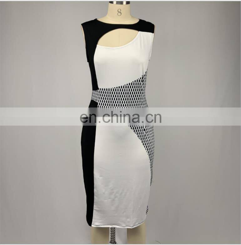Wholesale custom brand female slim fit pencil round neck sleeveless party formal ladies office dress S-5XL