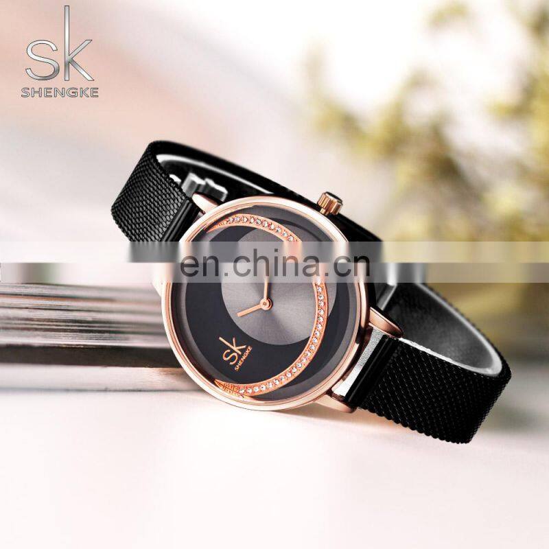 SHENGKE Black Plated Jewelry Watch Sets Dazzling Diamond Earing Necklace Accessories Gift Watches Sets Ladies Watch Luxury