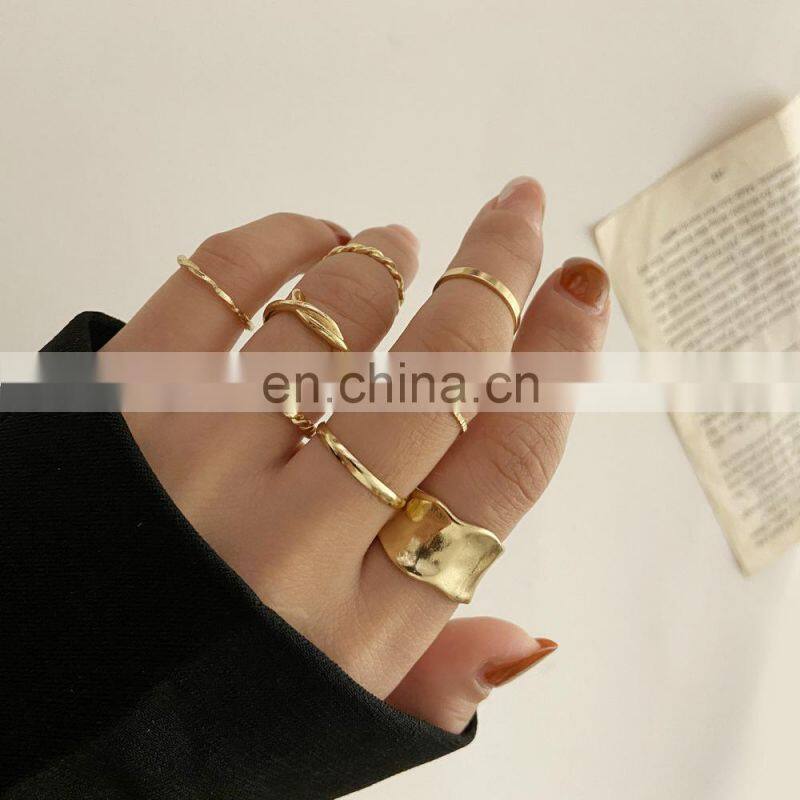 6Pcs/set Punk Finger Rings Minimalist Smooth Gold/black Geometric Metal Rings for Women Girls Party Jewelry Bijoux Femme