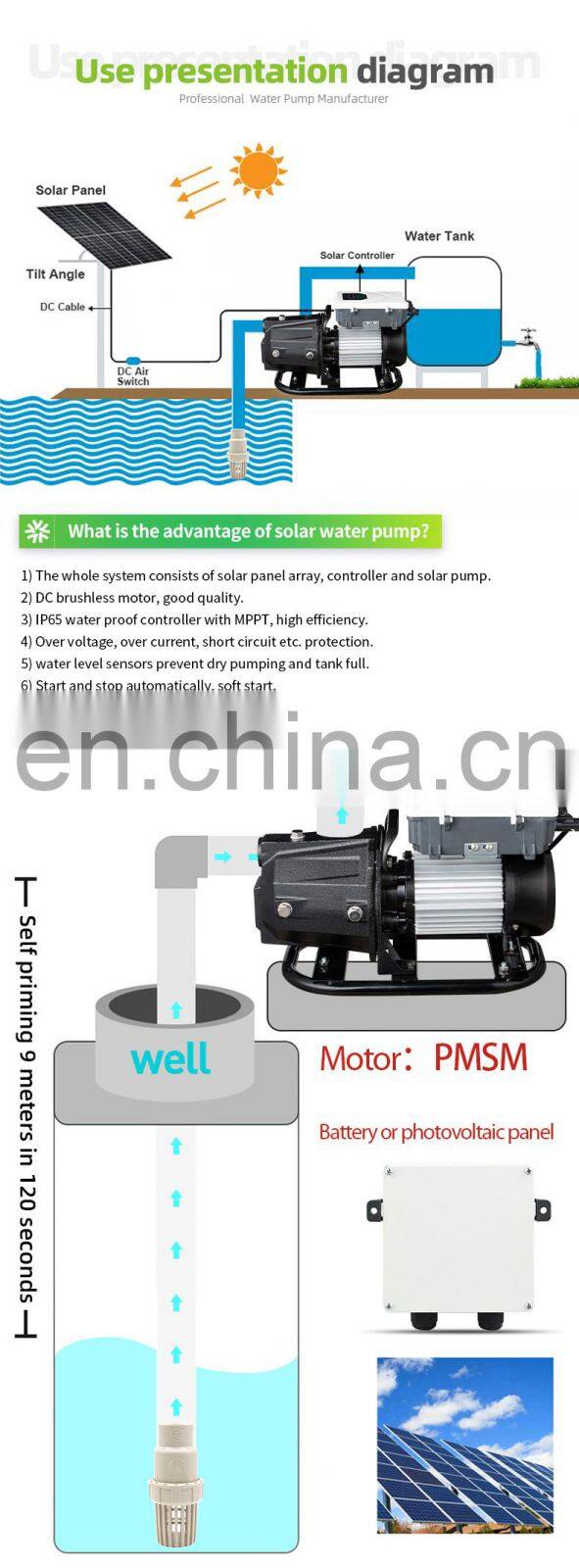High Efficiency 1Hp Self-Priming Jet Solar Water Pump With Panel