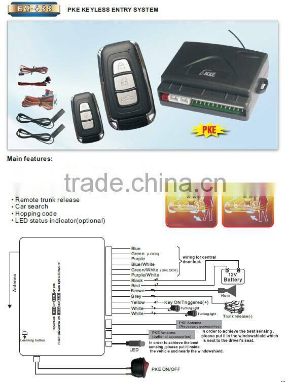 PKE Keyless entry system Easy Install One Way Talking Car Alarm System Remote Control Car Alarm