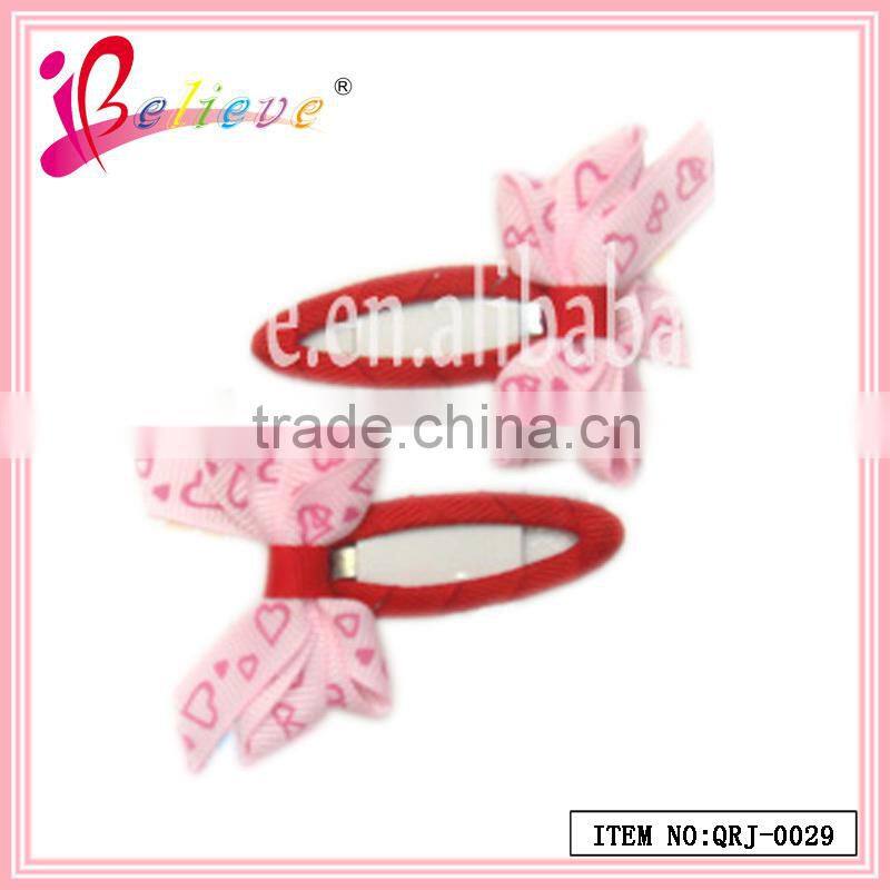 2014 Super hot sale kids hair accessories jewelry wholesale ribbon bow bobby pin (QRJ-0029)