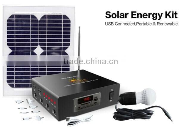 10W 20W lithium ion battery solar panel system with MP3 player and radio, portable solar power system,system solar