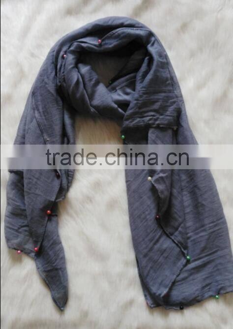Hot Selling Self-made Plain Hijab Shawl Women Colorful Pearl Scarf