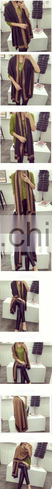 Fashionable Popular STARS LOVES Frame Style with Fringes Double-side Double-color Acrylic Wool Pashmina Scarf for Lady