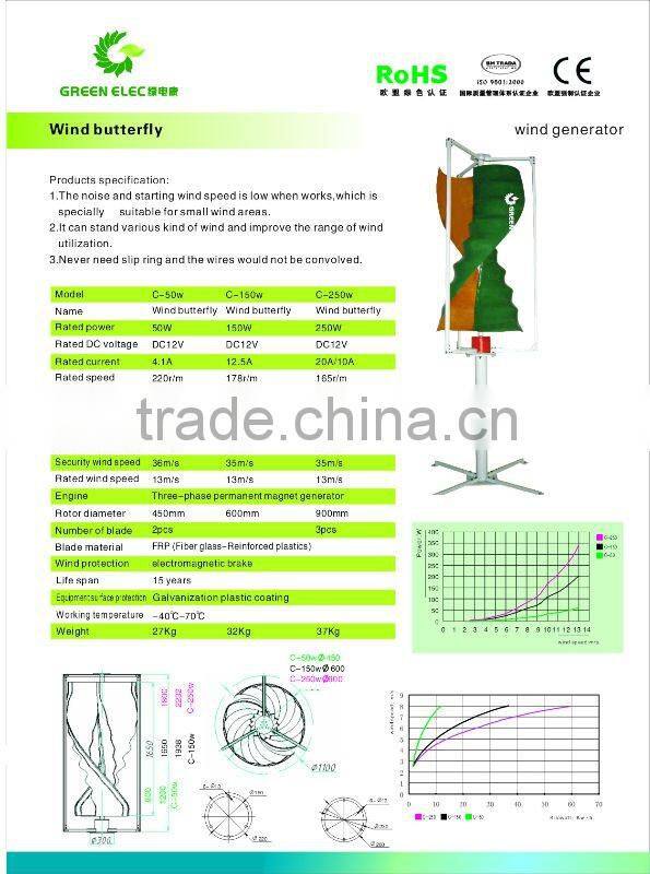 vertical axis 300w wind generator