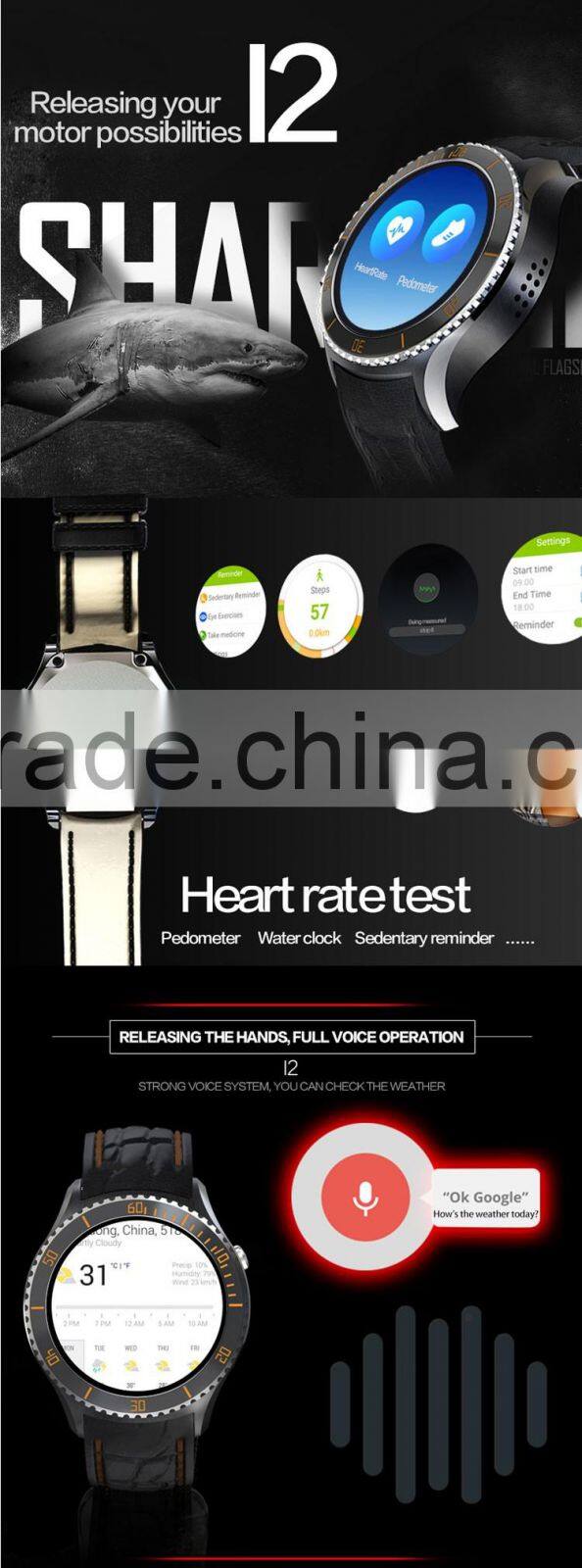 I2 MTK6580 1.33" TFT capacitance screen android 5.1 3g wifi watch with turnable watch frame