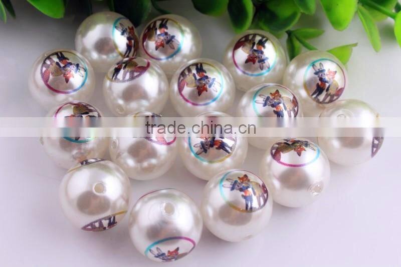 Look!! 2016 Fashion Chunky Round Loose Acrylic Bubblegum Ball 20mm Pearl Print Cartoon Character Large Pearl Beads For Jewelry!