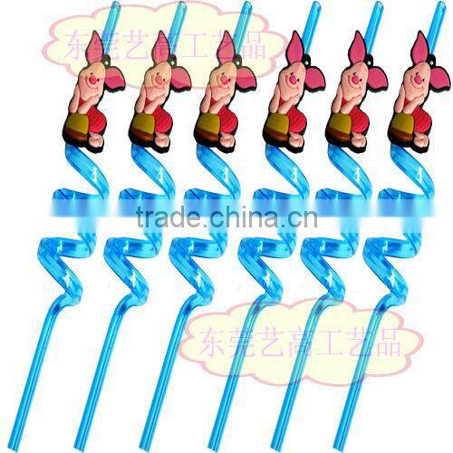 Promotional and flexible food grade PET drinking straws with PVC cartoon