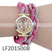 Luxury Womens Bracelet Wrist Watch Crystal Diamond Band Knitted Wrap Dial Quartz