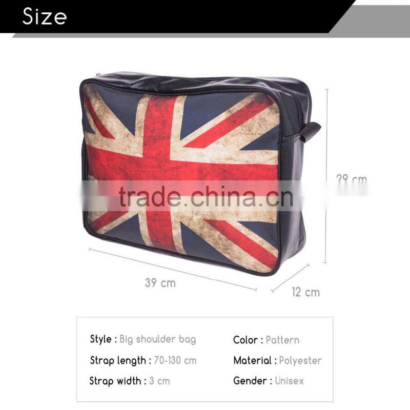 2016 hot fashion 3D retro Union Jack the Union Flag printing one side leather courier bags Shoulder bag message bags