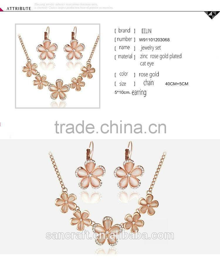 Fashionable rose gold plated opal jewelry set with necklace and earring