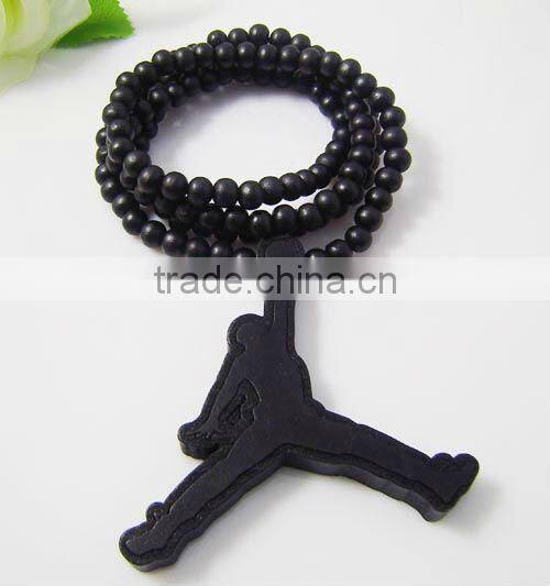 Michael Jordan Wood Pendant with a 36 Inch Wood Beaded Necklace Chain