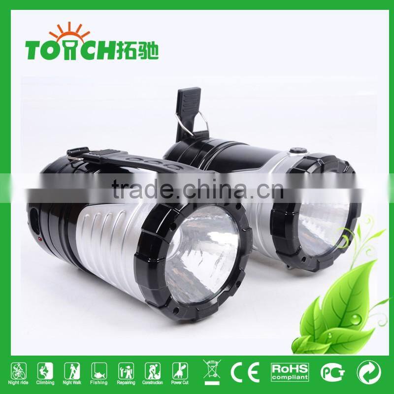 New Product Promotion Solar Rechargeable LED Lantern Flashlight Camping Light with 3w Flashlight Outdoor Camping Lamp