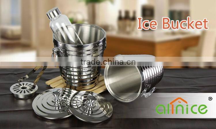 Hot sale double ear handle champagne ice bucket/stainless steel ice bucket/insulated ice cooler bucket with tong&rack&lid
