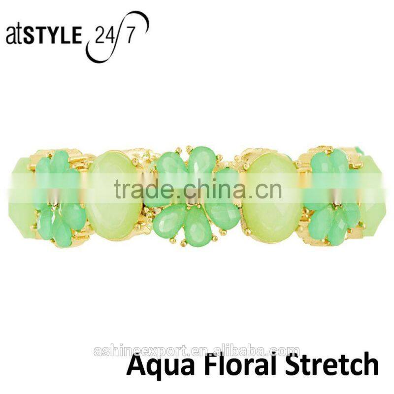 Simple Fashion Chunky lovely gold alloy resin and crystal big flower bracelet Elastic cord rope chain bracelet--2 colors