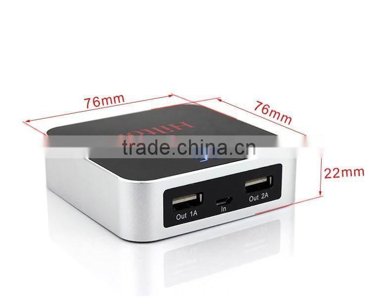metal square dual usb mobile powerbank with illuminating logo
