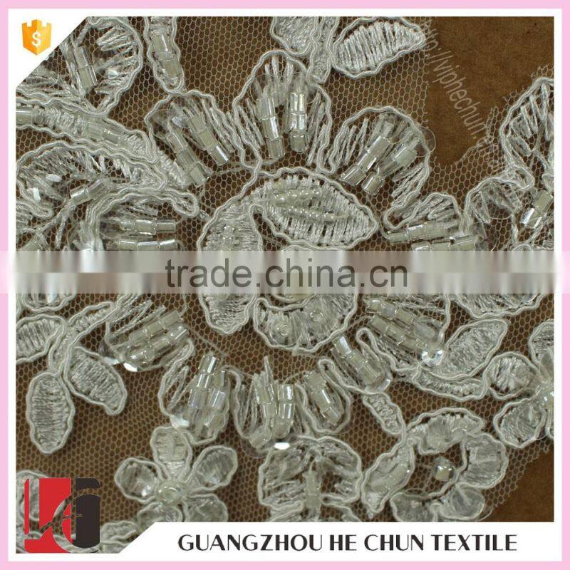 HC-2174-1 Hechun Sew Sequin Pearl Embroidery Lace Applique for Clothes