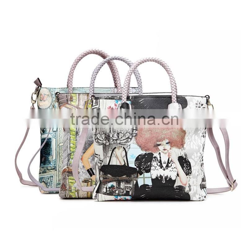 Latest design ladies custom printed tote handbag from dongguan factory