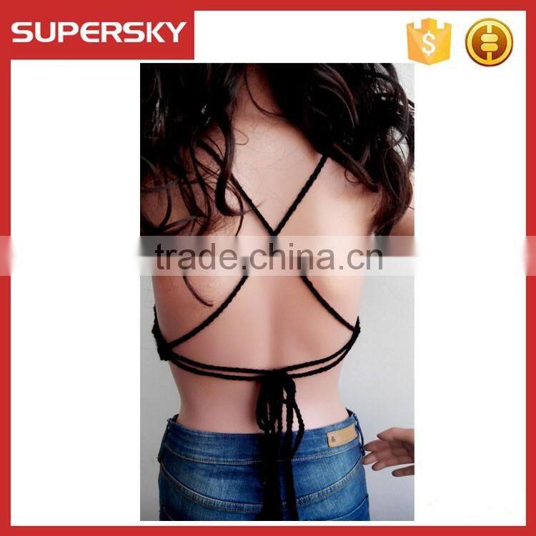 C627 Hot sale black sexy ladies crochet bra pattern women knit beach bustier