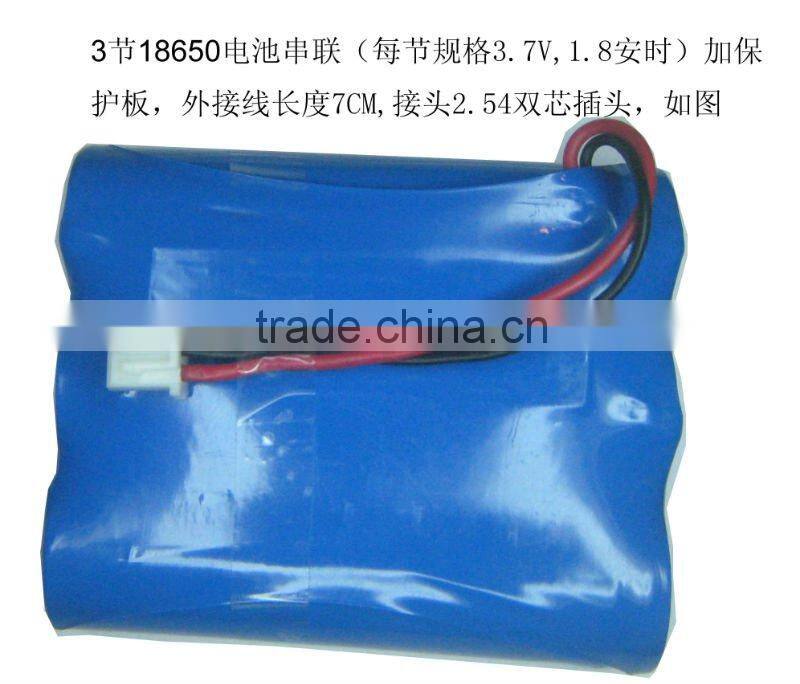11.1V 2200mAh lithium rechargeable battery pack for medical equipment