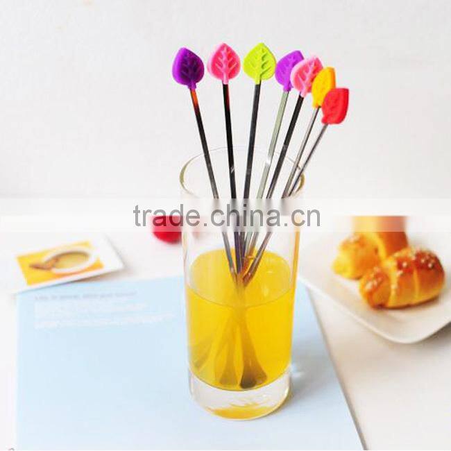 Eco-friendly silicone leaf shape metal drink stirrers