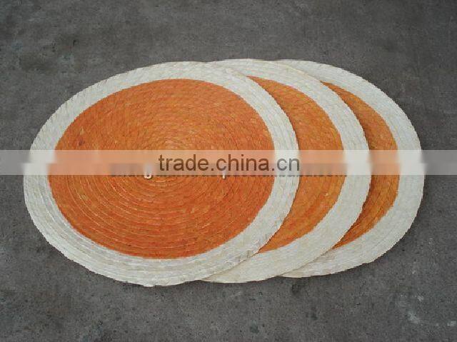 Brown and White Round Bamboo Woven Placemat