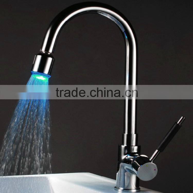 brass temperataure led pull out kitchen faucet