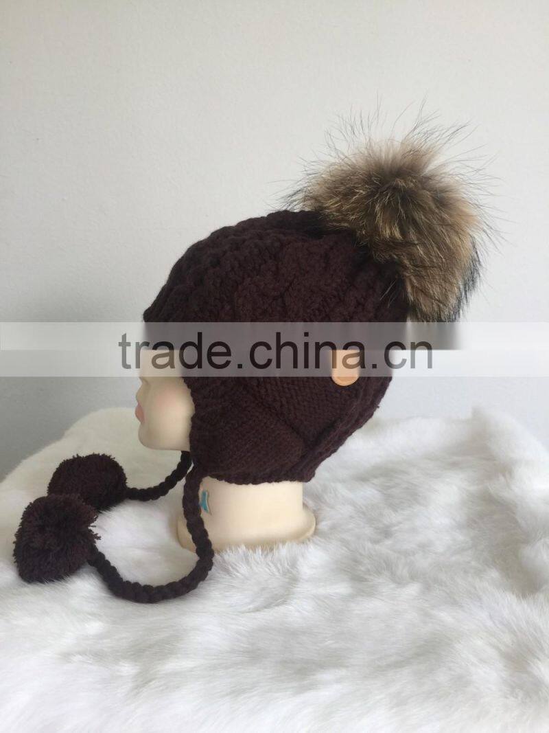 New Design Fur Pom Pom Hats Crochet Baby Hats Children Fur Bobble Hats